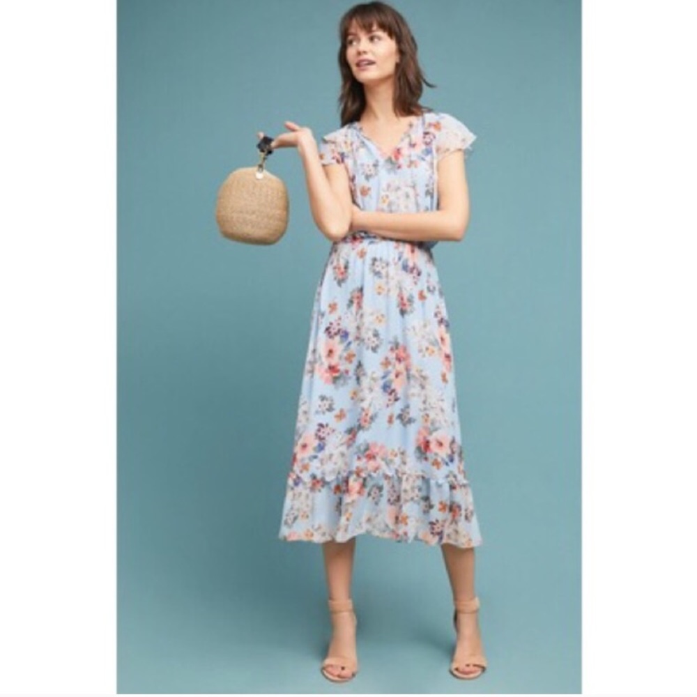 Anthro, Shoshanna Blue Pink Floral Analise Dress